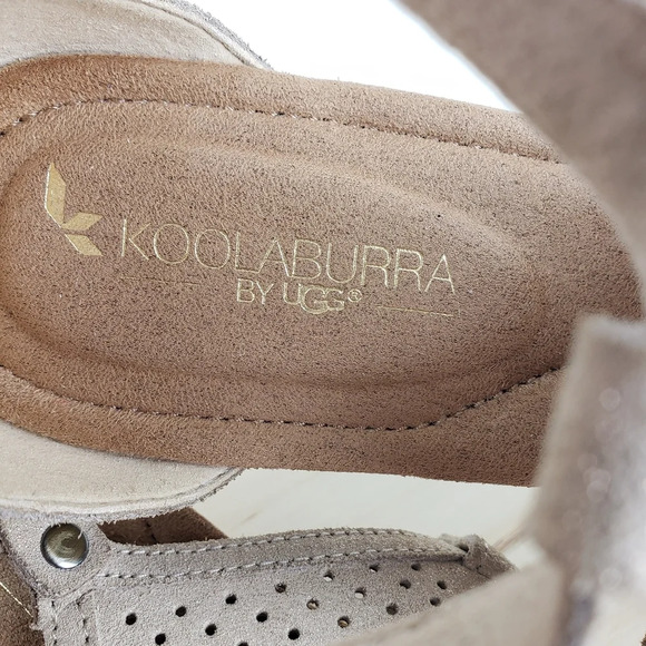 UGG Koolaburra Briona Wedge Sandals Size 10 Tan Gold Glitter Ankle Strap Casual - Picture 10 of 11